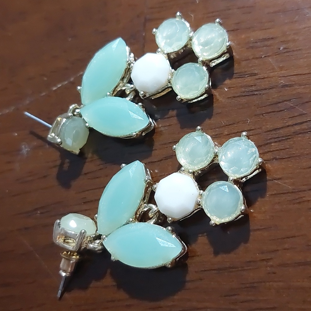 Mint Green and Chartreuse Green Linear Drop Chandelier Earrings - Picture 2 of 3